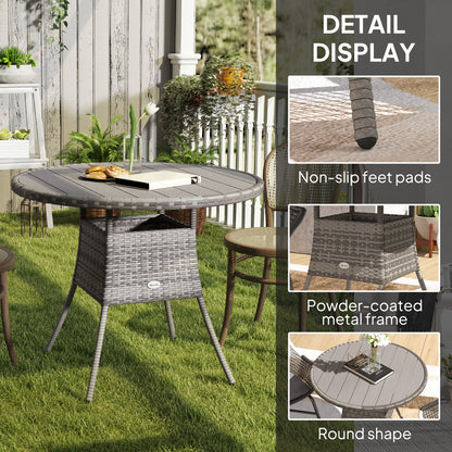 90 cm Wood-Effect Rattan Garden Table - Grey