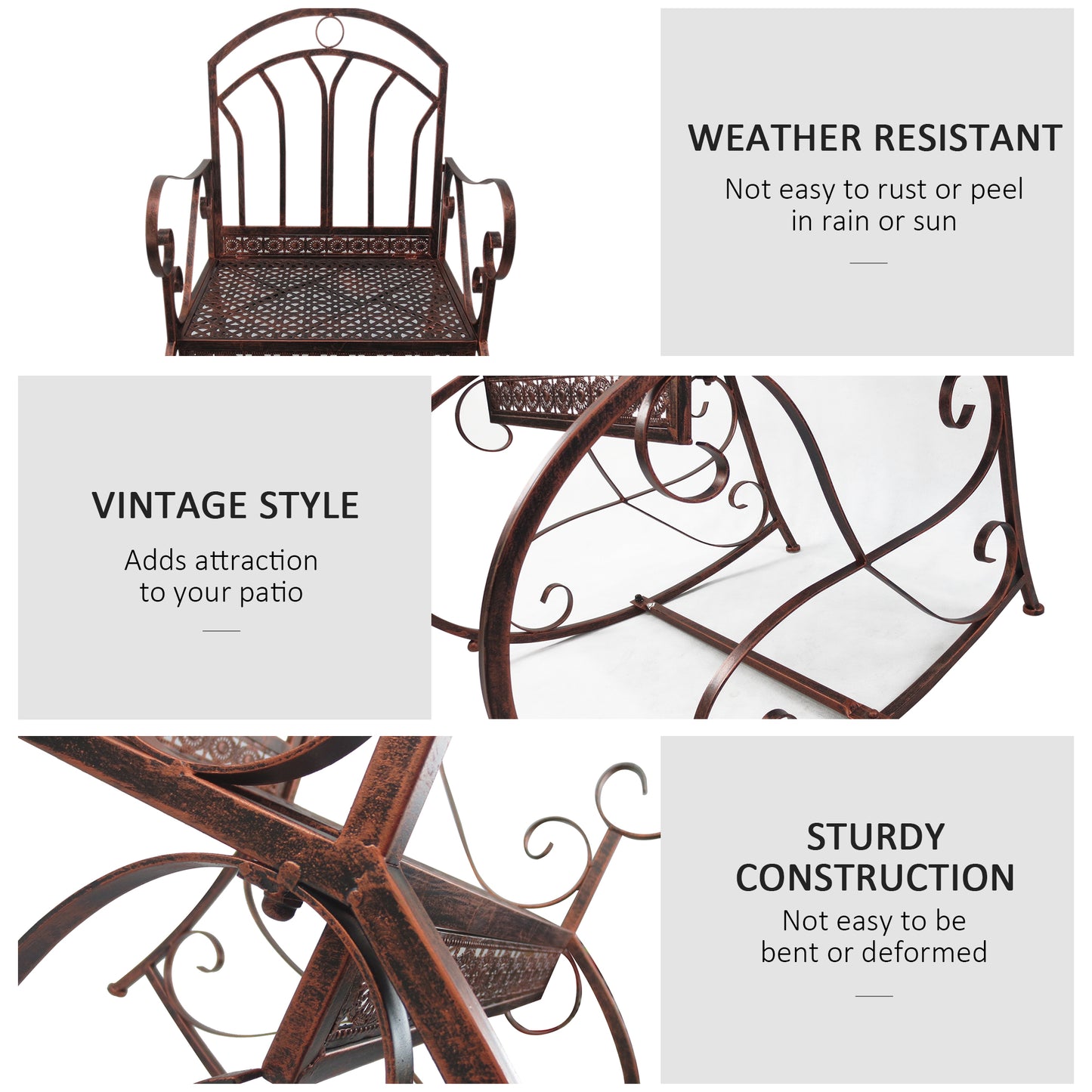 Metal Single Chair 1 Seater Garden Outdoor Rocking Chair Vintage Style Bronze