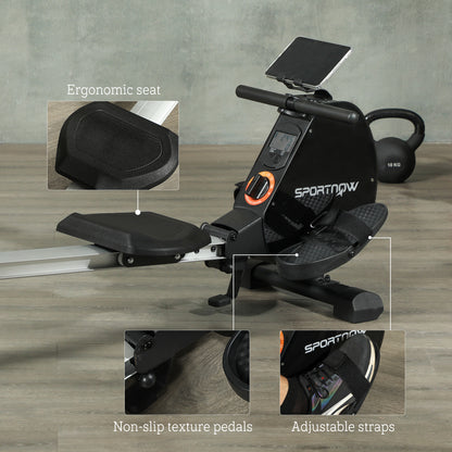Folding Magnetic Rowing Machine, with 16-Level Adjustable Resistance, Black