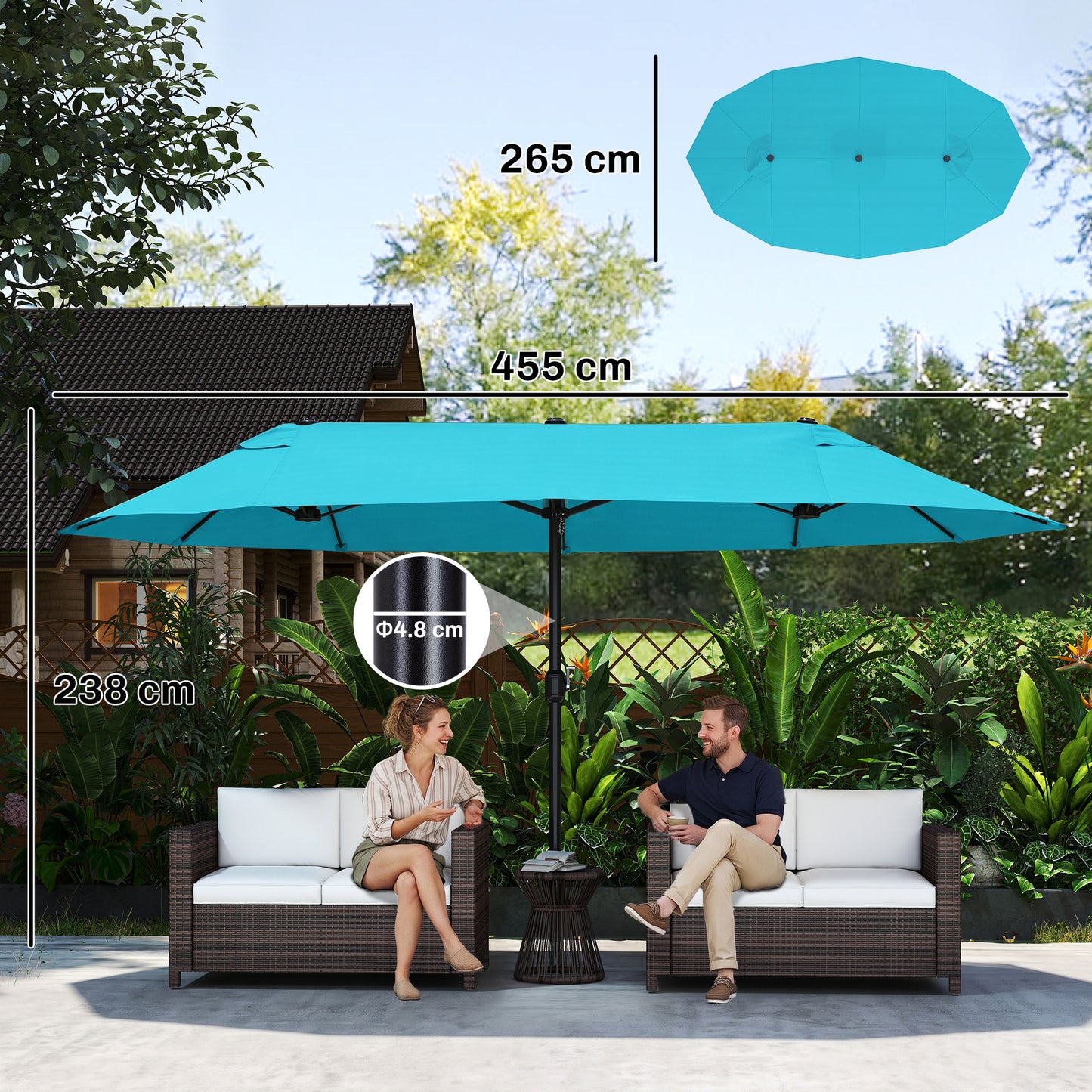 4.6m Double Garden Parasol - Sky Blue