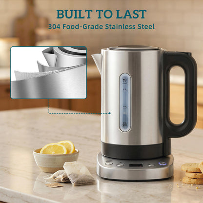 Electric Kettle, 1.7L, Fast Boil, 3kW Water Kettle with UK Strix Thermostat, Keep Warm Function, LCD Base, Silver Tone