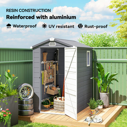 4.4ft x 6.2ft Aluminium Frame and Plastic Wall Shed, with Foundation - Grey