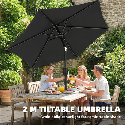 2m Garden Parasol Umbrella, Outdoor Table Parasol Umbrella with Crank Handle, Tilt Function, UV30+ Protection