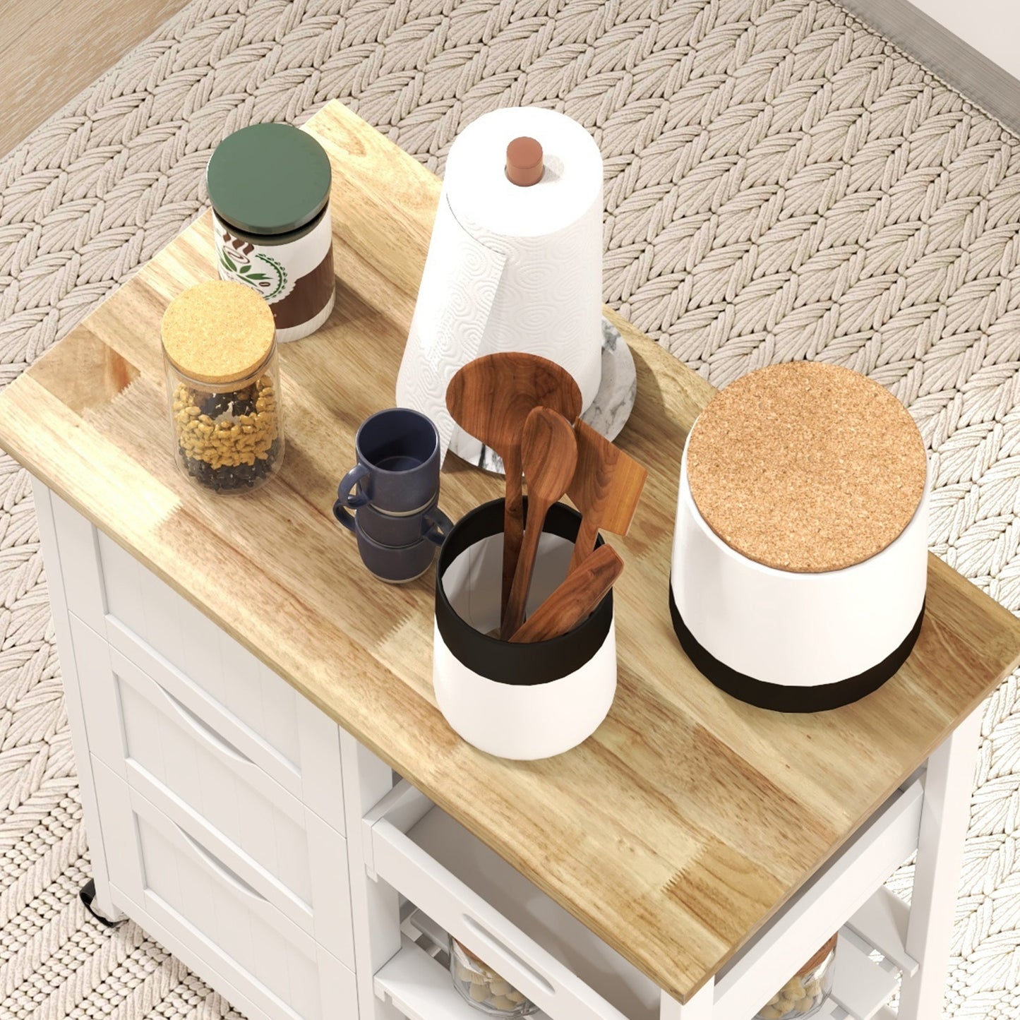 Rolling Kitchen Island Cart, Bar Serving Cart, Compact Trolley on Wheels with Wood Top
