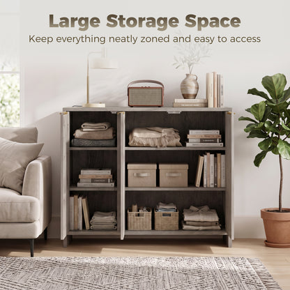Sideboard Cabinet, Modern Storage Cabinet with 3 Doors and Adjustable Shelves for Living Room, Dining Room, Grey