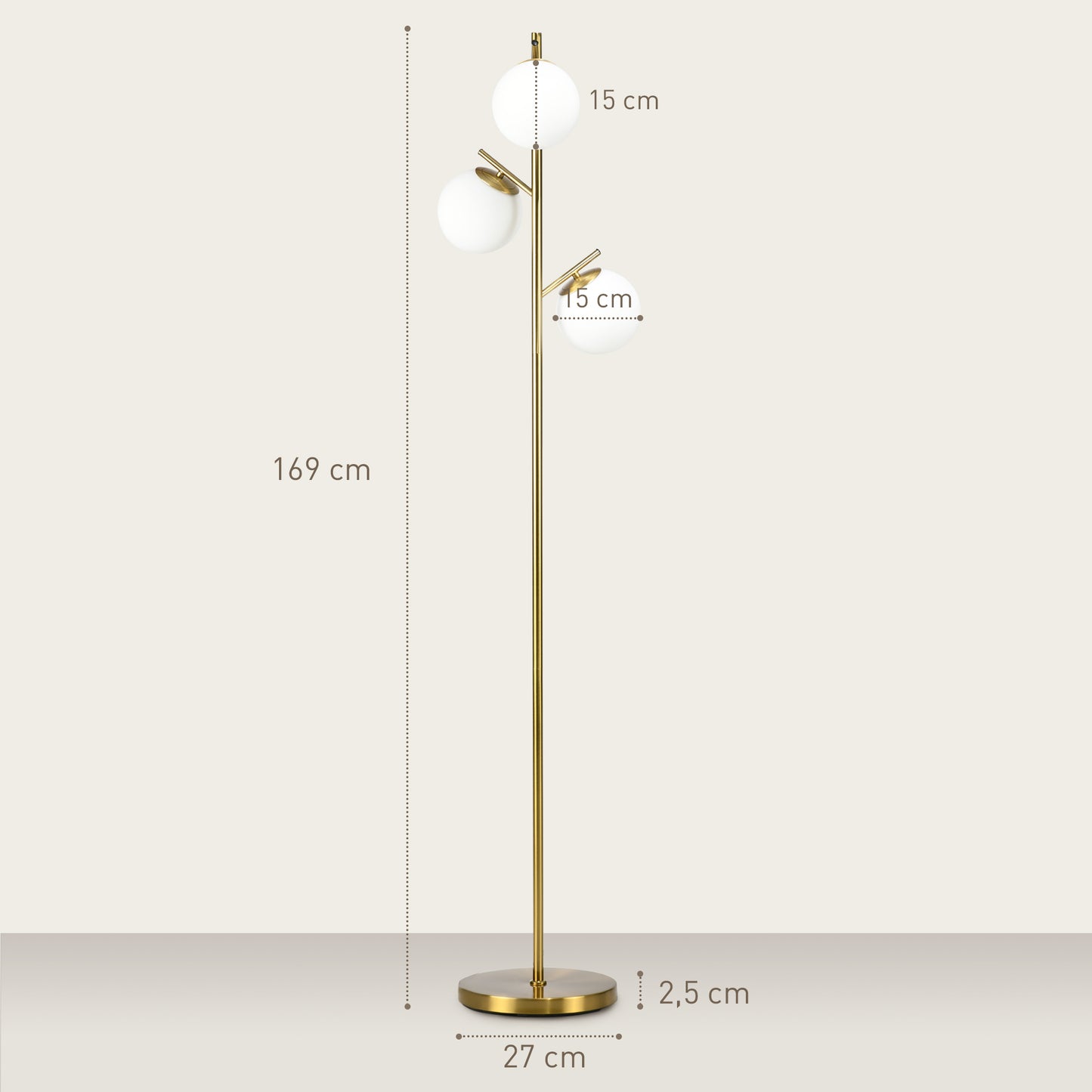 3-Light Tree Floor Lamps for Living Room, Modern Standing Lamp for Bedroom with Globe Lampshade