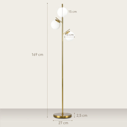 3-Light Tree Floor Lamps for Living Room, Modern Standing Lamp for Bedroom with Globe Lampshade