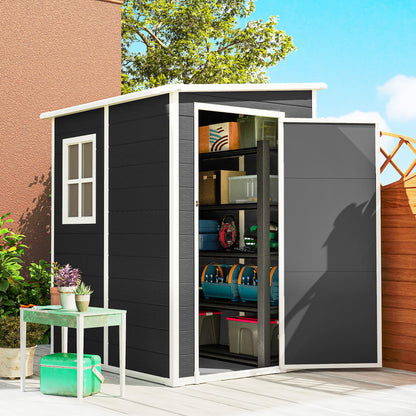 4 x 5FT Garden Storage Shed, Lean to Shed, Lockable Garden Shed with Window, Vent and Plastic Roof, Black