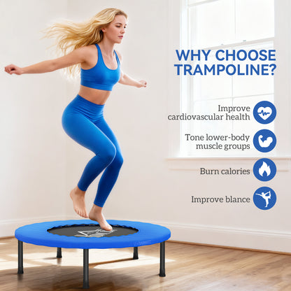 32" Mini Fitness Trampoline Home Gym Yoga Exercise Rebounder Indoor Outdoor Jumper with Safety Pad, Support Up to 100 KG
