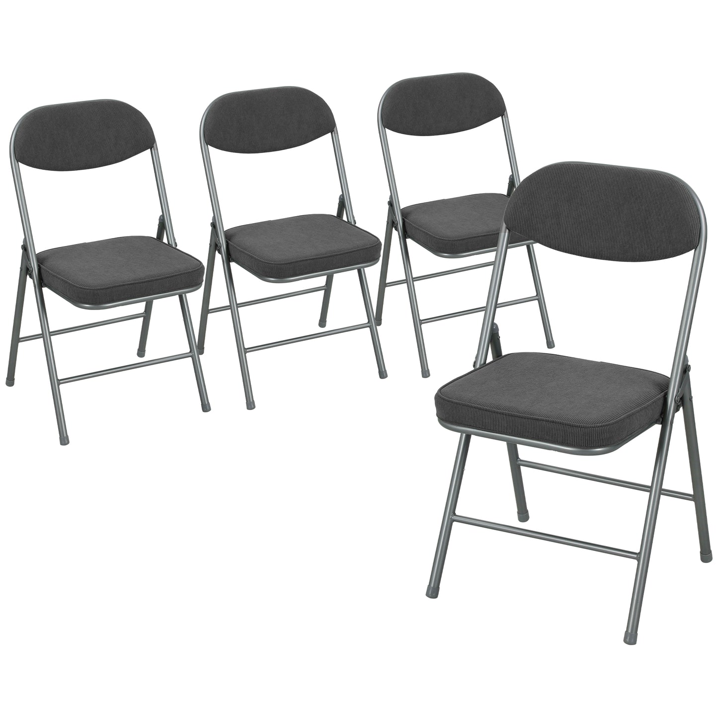 Set of Four Folding Corduroy Seat Chairs - Dark Grey