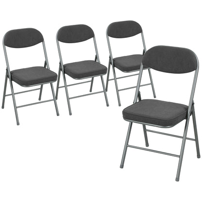 Set of Four Folding Corduroy Seat Chairs - Dark Grey