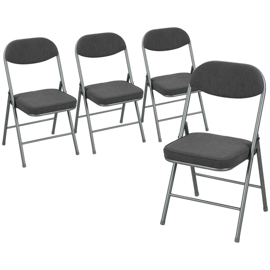 Set of Four Folding Corduroy Seat Chairs - Dark Grey
