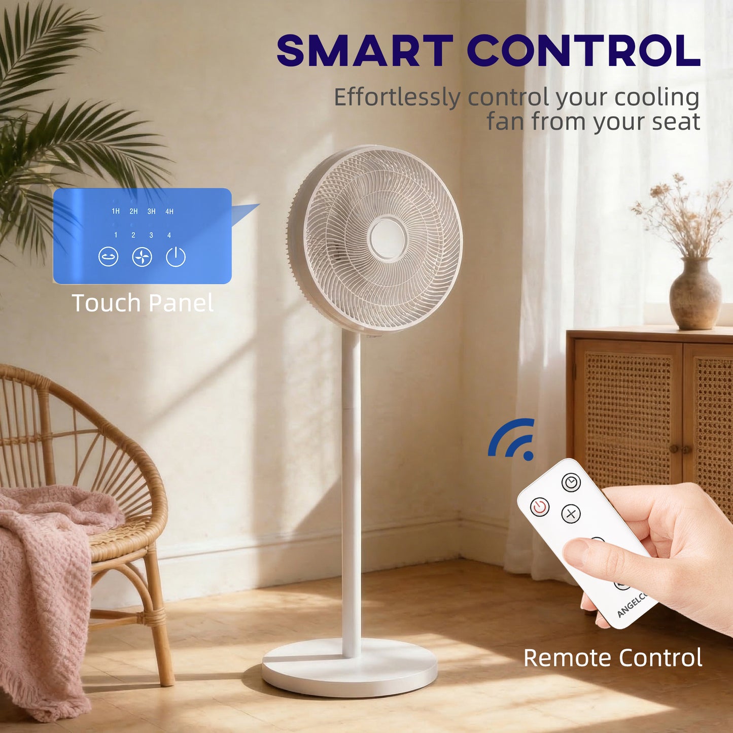 40 cm Standing Fan, Cooling Floor Fan with 80° Oscillating, Adjustable Tilt and Height, 4 Speed, Remote Control, White