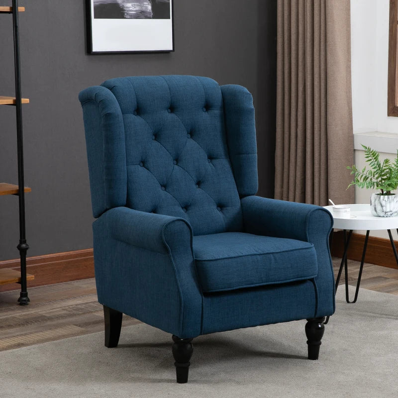 Retro Wingback Tufted Button Accent Armchair with Soft Cushioned Back & Seat - Navy