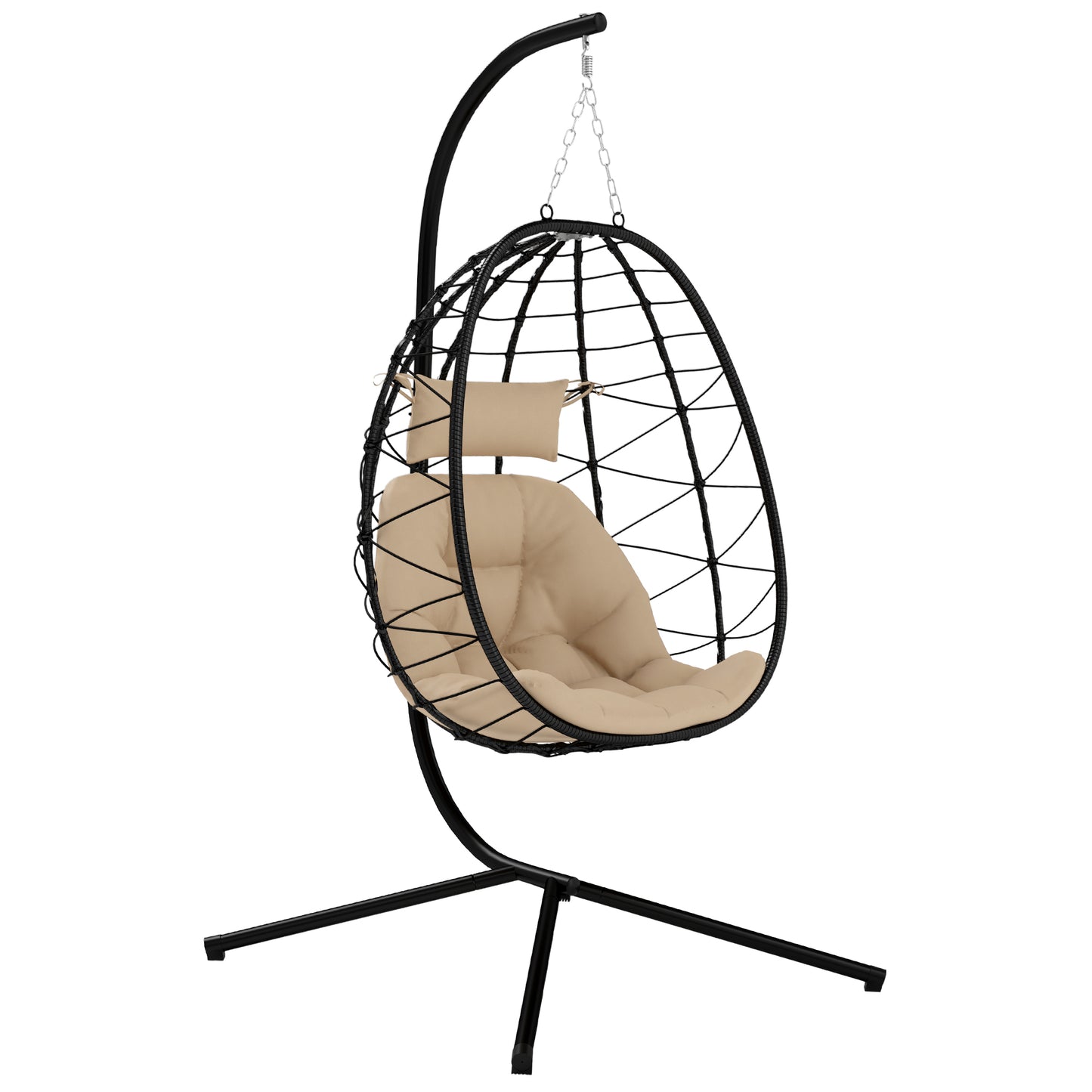 Hanging Egg Chair Outdoor Indoor Garden Swing Chair with Folding Basket, Thickened Cushion, Garden Hanging Chair with Stand