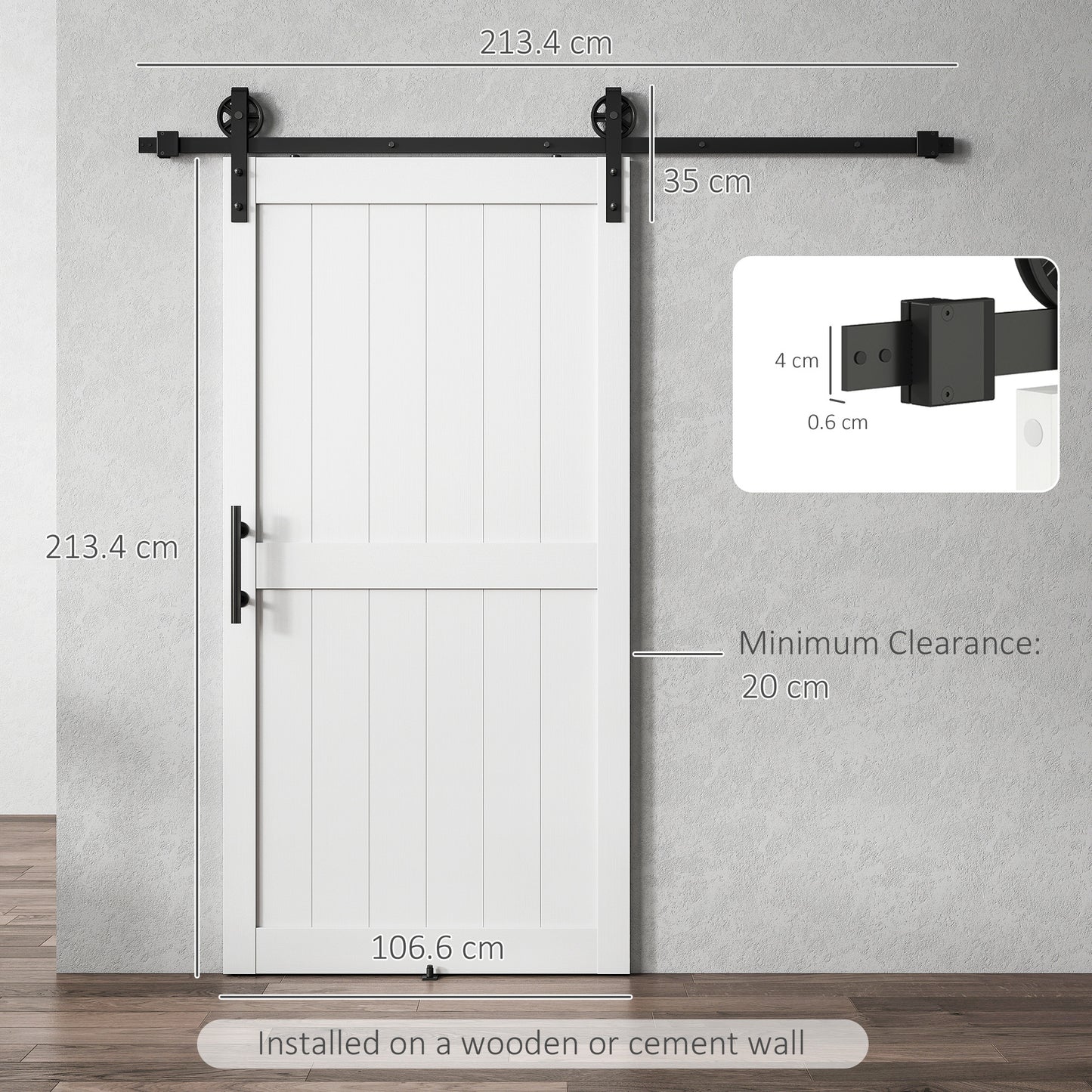 213.4cm Sliding Barn Door Kit, Sliding Door with Track, Hardware, Upgraded Rollers and Floor Guide, Handle, White