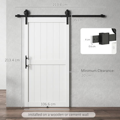 213.4cm Sliding Barn Door Kit, Sliding Door with Track, Hardware, Upgraded Rollers and Floor Guide, Handle, White