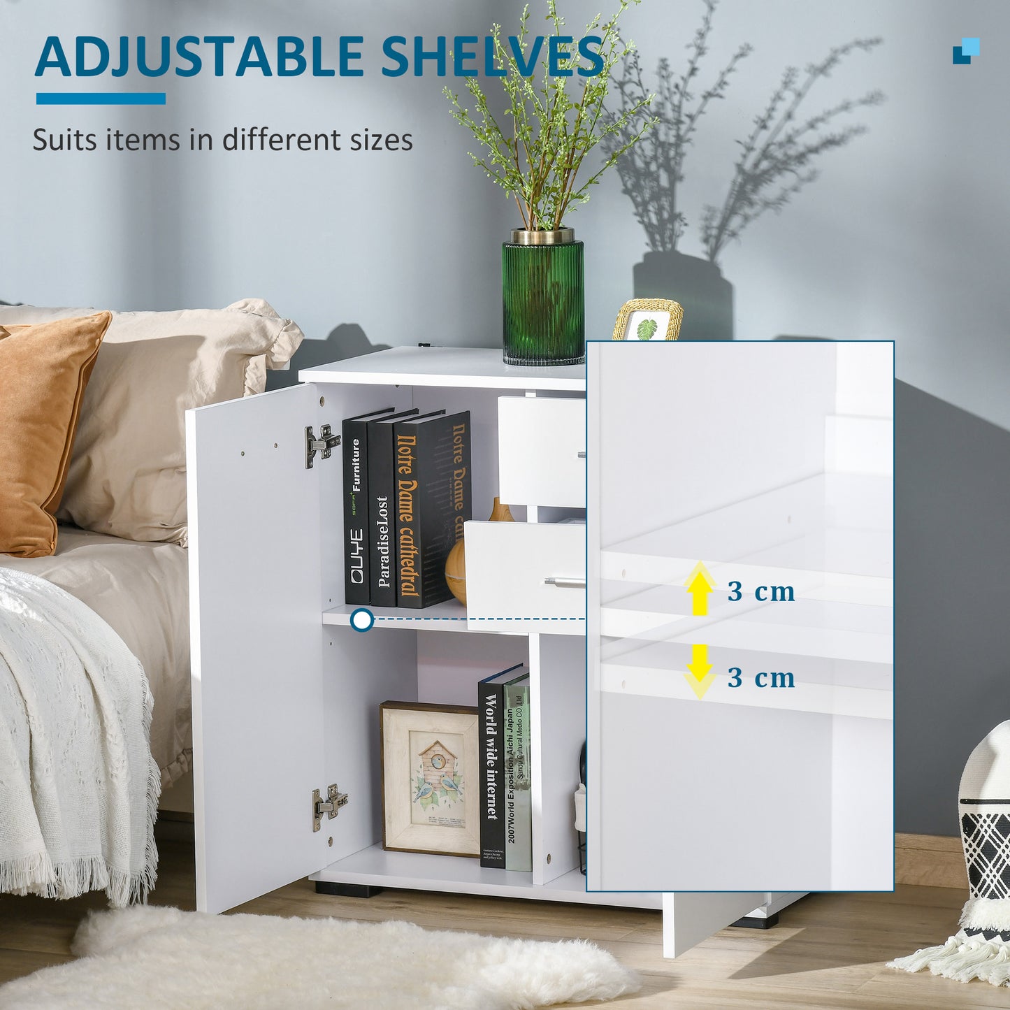 Sideboard, Modern Storage Cabinet with 2 Drawers, 2 Doors and Adjustable Shelf, Kitchen Cabinet for Living Room, Dining Room