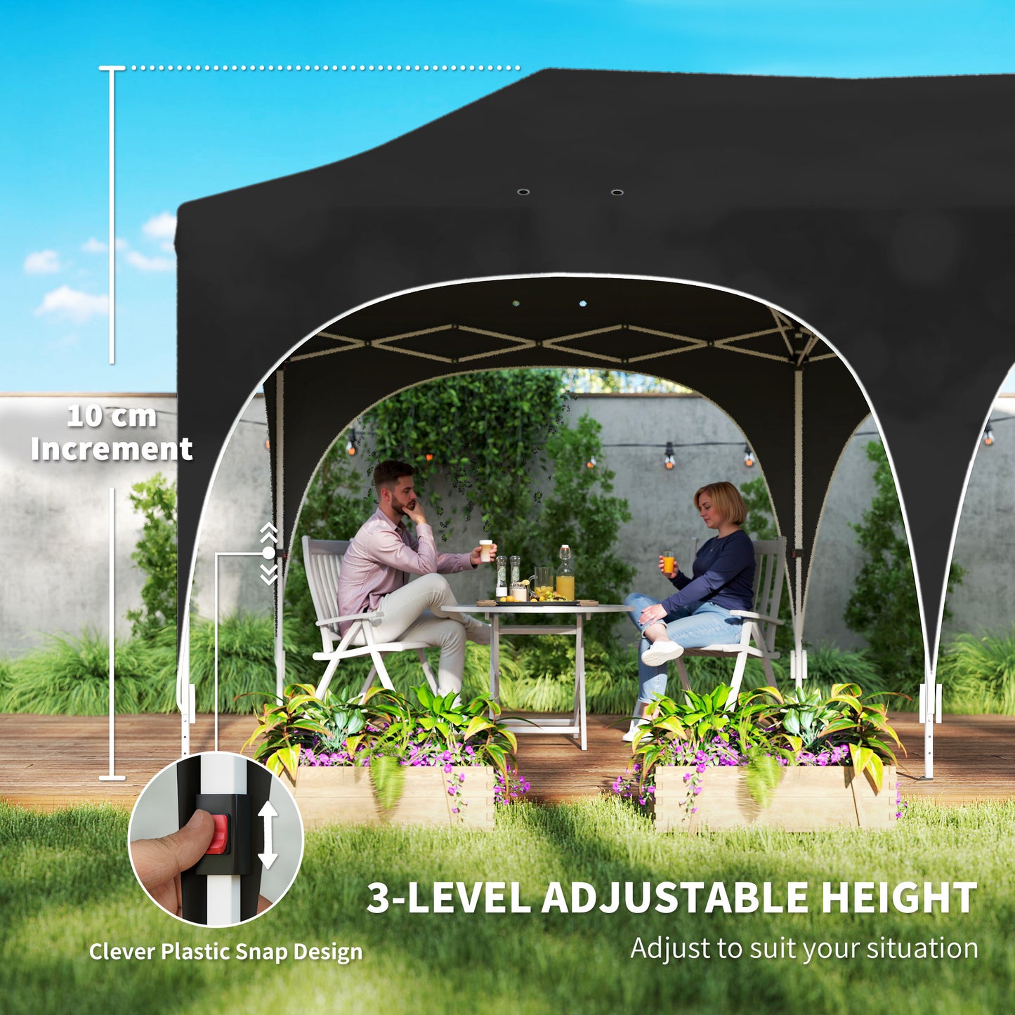 3 x 6m Pop Up Gazebo Shelter with Sides, 6 Sandbags, Peak Top Garden Party Tent Marquee with Carry Bag, Black