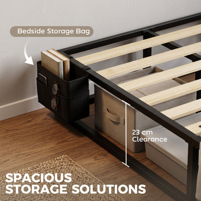 12 Slats Metal Platform Bed Frame, 3ft Single Bed Frame with Storage Bag and Anti-Slip Pads, Black