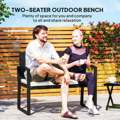 Two-Seater Rattan Garden Bench - Beige