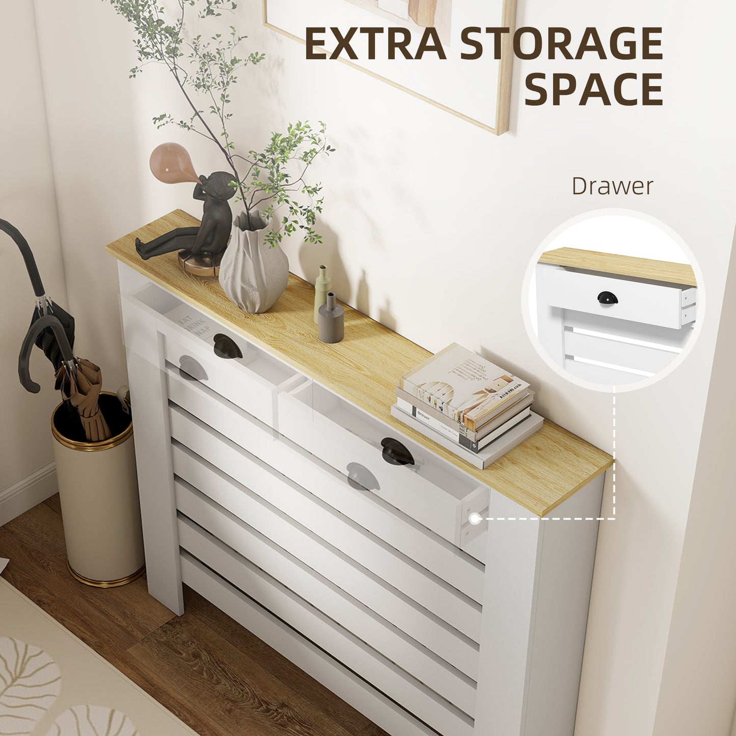95.5H x 111Wcm Radiator Cover, with Drawer - White