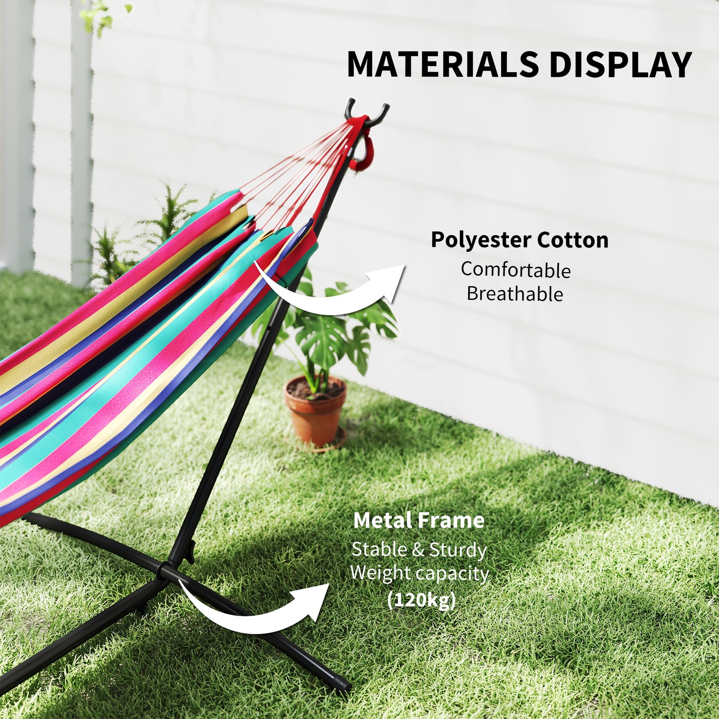 298 x 117cm Hammock with Stand Camping Hammock with Portable Carrying Bag, Adjustable Height, 120kg Load Capacity