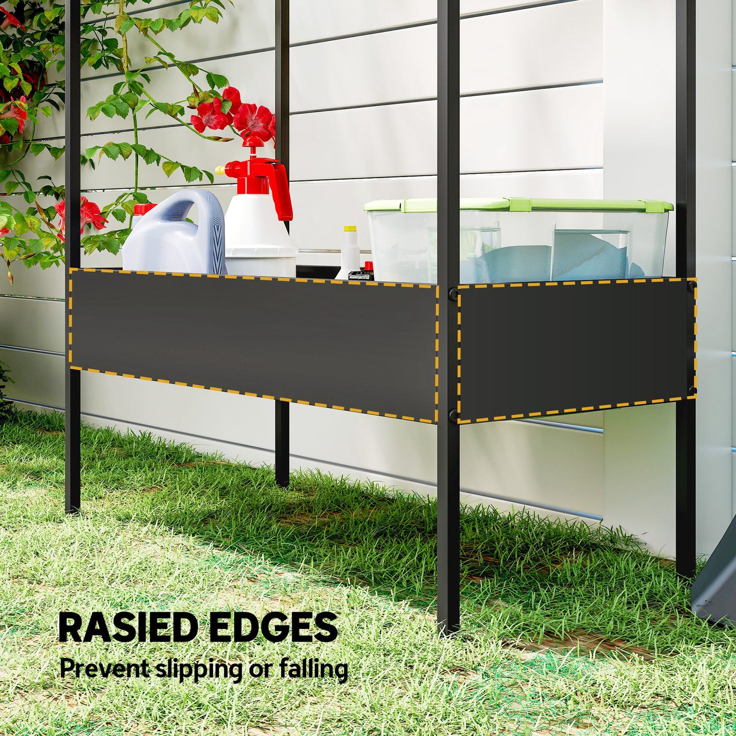 2 Tier Plant Stand, Outdoor Indoor Metal Plant Stand with Hook, House-Shaped Pots Holder Display Rack, Black