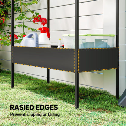 2 Tier Plant Stand, Outdoor Indoor Metal Plant Stand with Hook, House-Shaped Pots Holder Display Rack, Black