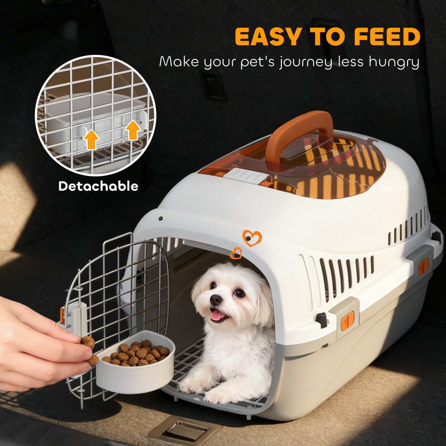 Plastic Pet Carrier Hard Shell Dog Cat Carrier Max 4 KG Steel Door Feed Bowl Secure Lock 49 x 32 x 31 cm