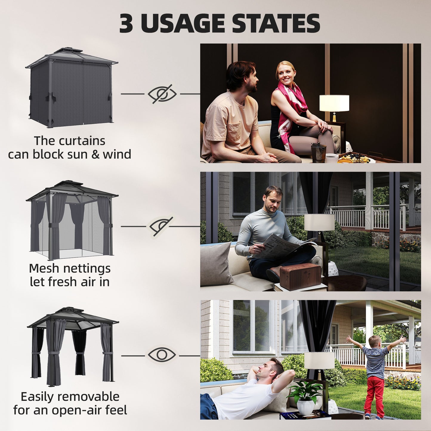 2.5 x 2.5 m Hardtop Gazebo Canopy with Double PC Roof, Drainage Gutters, Garden Gazebo Permanent Pavilion, Dark Grey