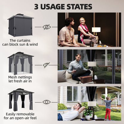 2.5 x 2.5 m Hardtop Gazebo Canopy with Double PC Roof, Drainage Gutters, Garden Gazebo Permanent Pavilion, Dark Grey