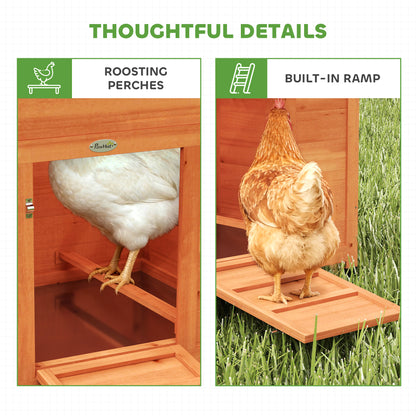 Chicken Coop, Wooden Hen House with Nesting Box, Pull-Out Tray, Sliding Window, Waterproof Roof, Perches and Ramp