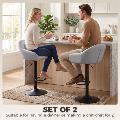 Bar Stools Adjustable Heights Breakfast Bar Stools Backrest Armrests Set of 2 with Rubber Ring Metal Base, Grey