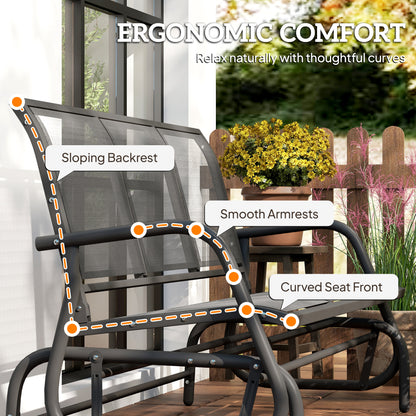3-Seat Glider Rocking Chair for 3 People Garden Bench Patio Furniture Metal Frame, Grey