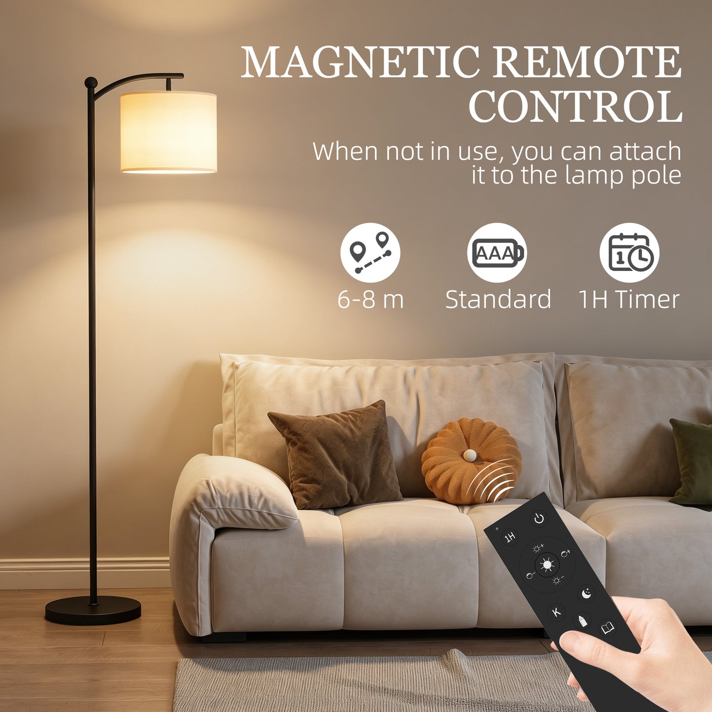 LED Floor Lamp with Remote Control - Black