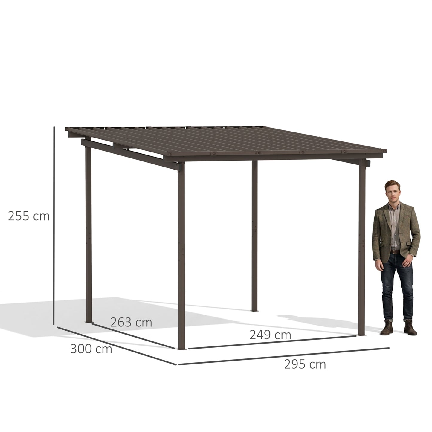 3 x 3(m) Garden Pergola with Waterproof Metal Roof, Lean to Pergola Hardtop Gazebo, Wind-resistant Outdoor Sun Shade