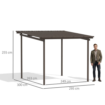3 x 3(m) Garden Pergola with Waterproof Metal Roof, Lean to Pergola Hardtop Gazebo, Wind-resistant Outdoor Sun Shade