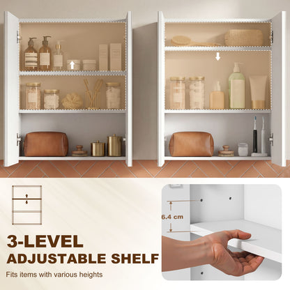 Bathroom Mirror Cabinet, 3-Tier Wall Mount Bathroom Storage Cabinet with Soft-Close Hinges and Adjustable Shelf