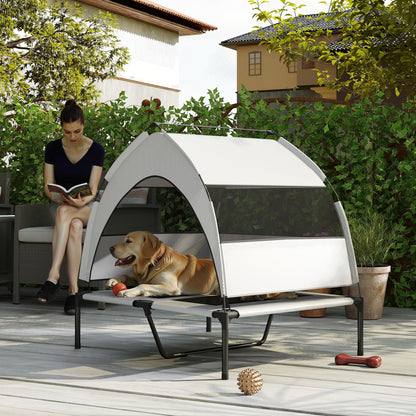Portable Elevated Dog Bed with Removable Canopy, Cooling Raised Pet Cot for Medium Large Dogs, 92 x 75 x 85 cm
