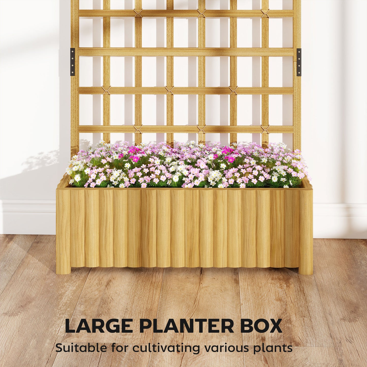 Wooden Raised Planter with Trellis, Raised Bed for Garden with Lattice and Drainage Holes for Climbing Plants