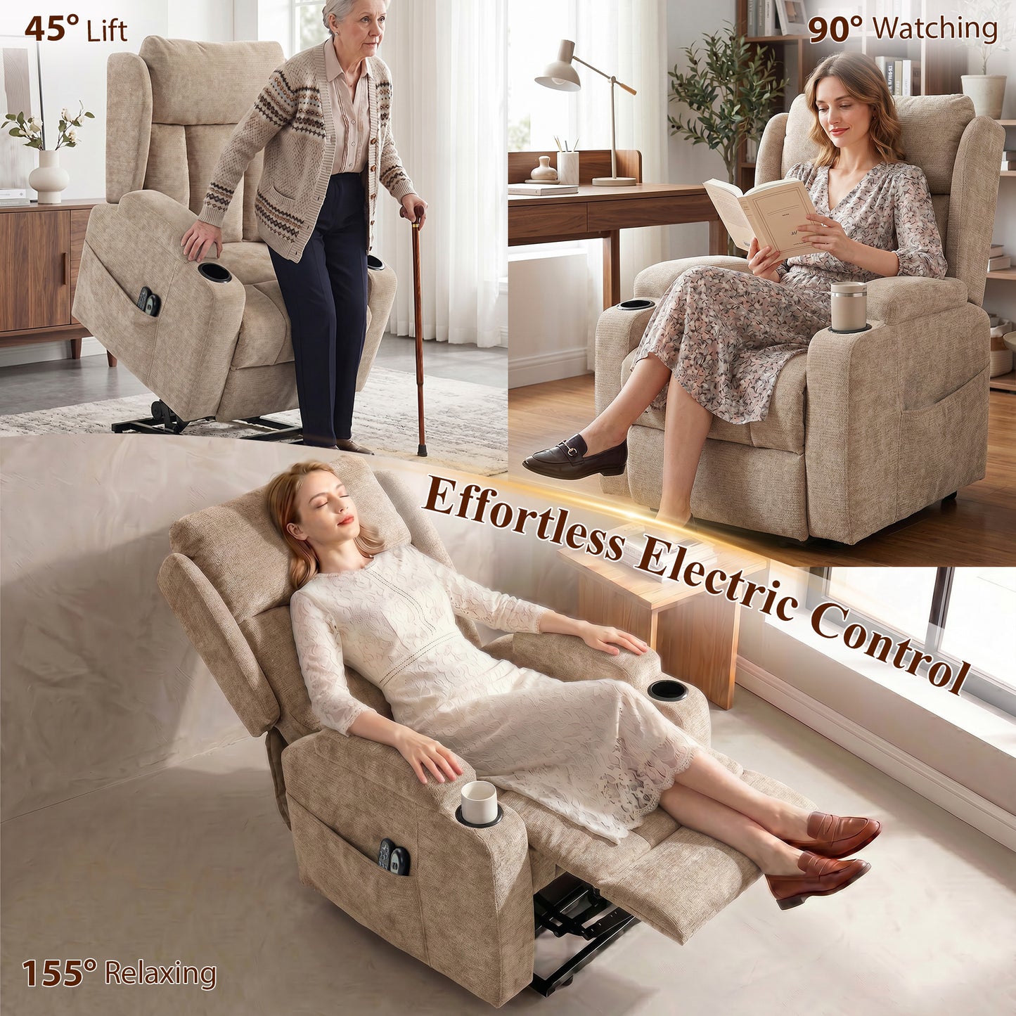 Power Lift Recliner Chair with Vibration Massage and Heat, Chenille Riser and Recliner Armchair for Elderly, Brown