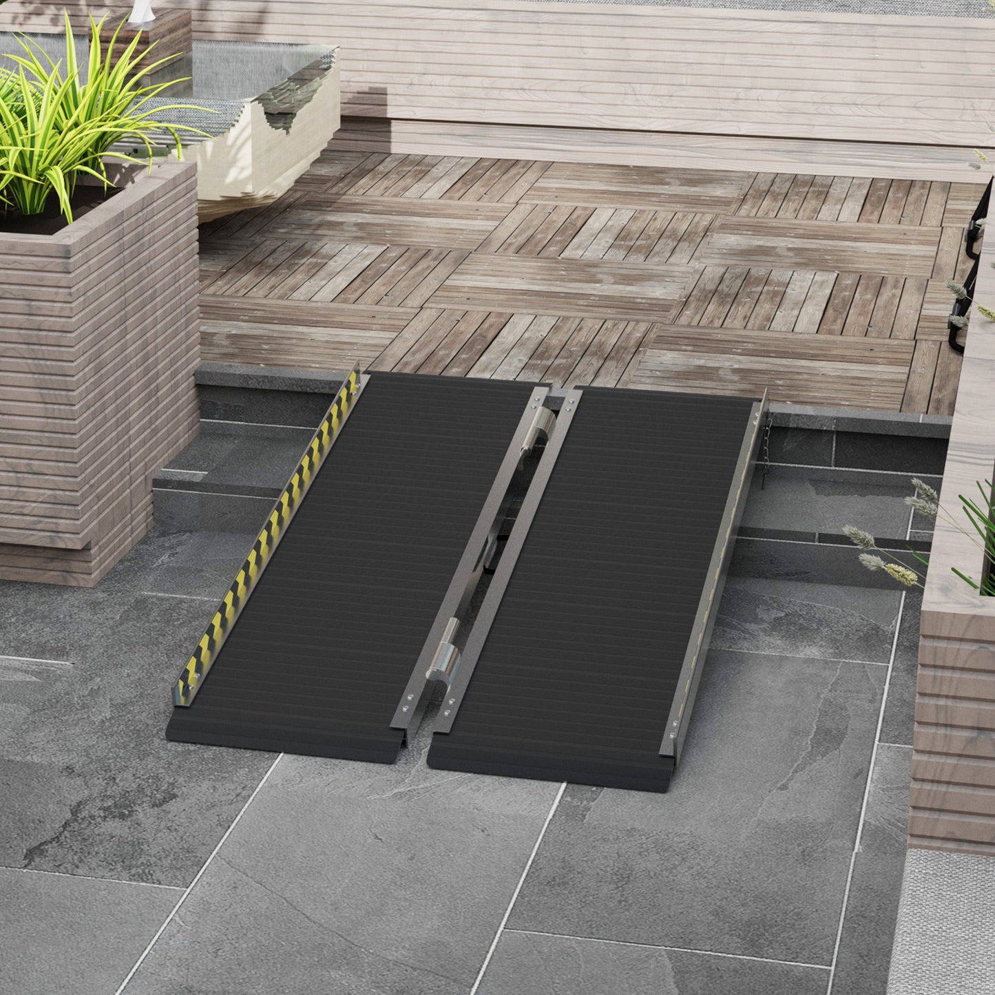 Wheelchair Ramp, 122L x 73Wcm, 272KG Capacity, Folding Aluminium Threshold Ramp with Non-Skid Surface