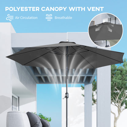 3(m) Tilting Parasol Garden Umbrellas, Outdoor Sun Shade with 8 Ribs, Tilt and Crank Handle for Balcony, Bench, Garden