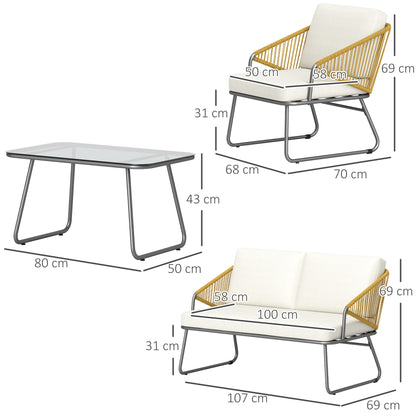 Four-Piece Rattan Strong Panel Outdoor Sofa Set - Natural