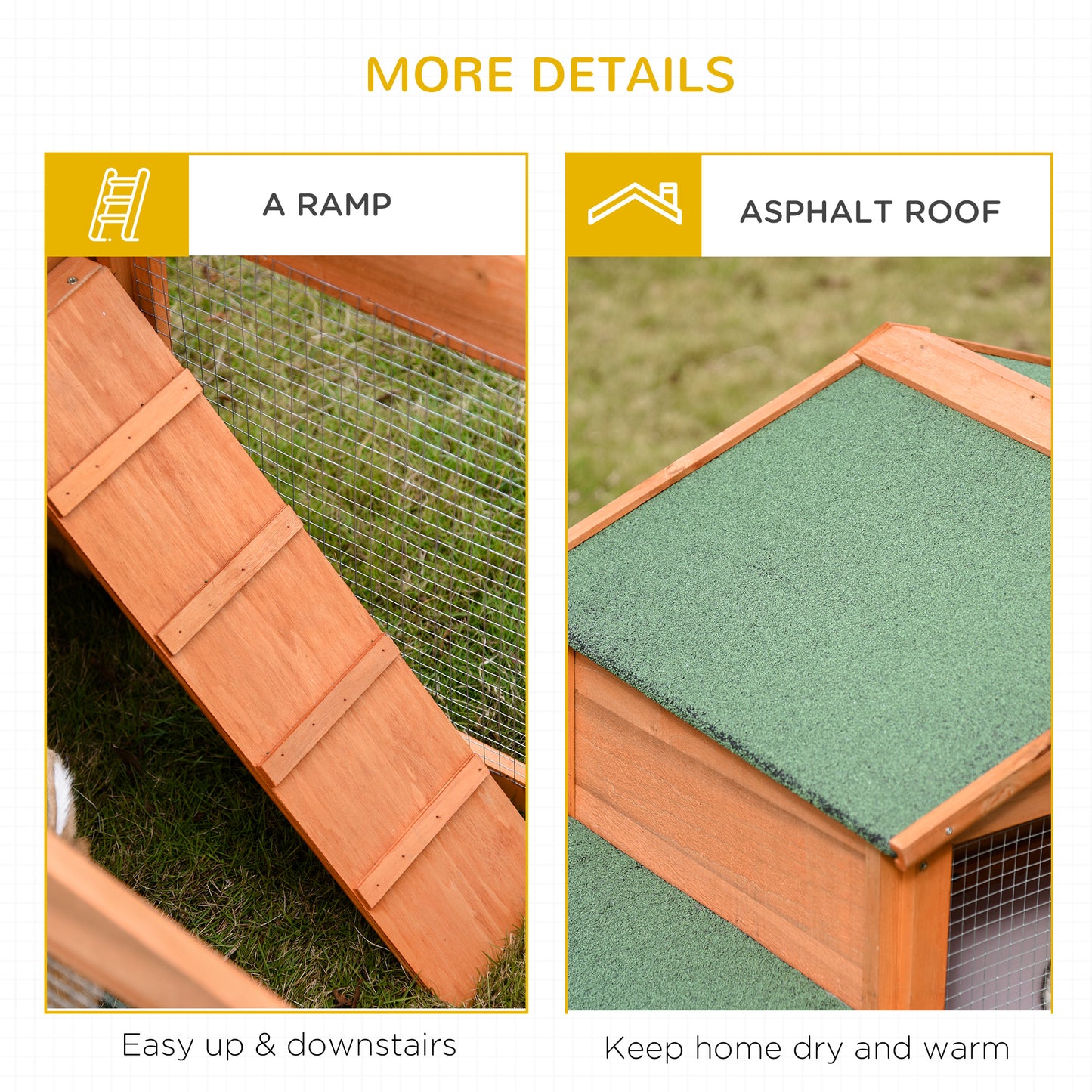 Large Rabbit Hutch Outdoor, Guinea Pig Hutch, Wooden Small Animal House, with Rabbit Run, 215 x 63 x 97 cm