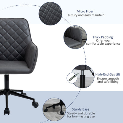 Office Desk Chair, Leather-Feel Fabric Computer Swivel Chair with Rolling Wheels and Adjustable Height for Home, Grey