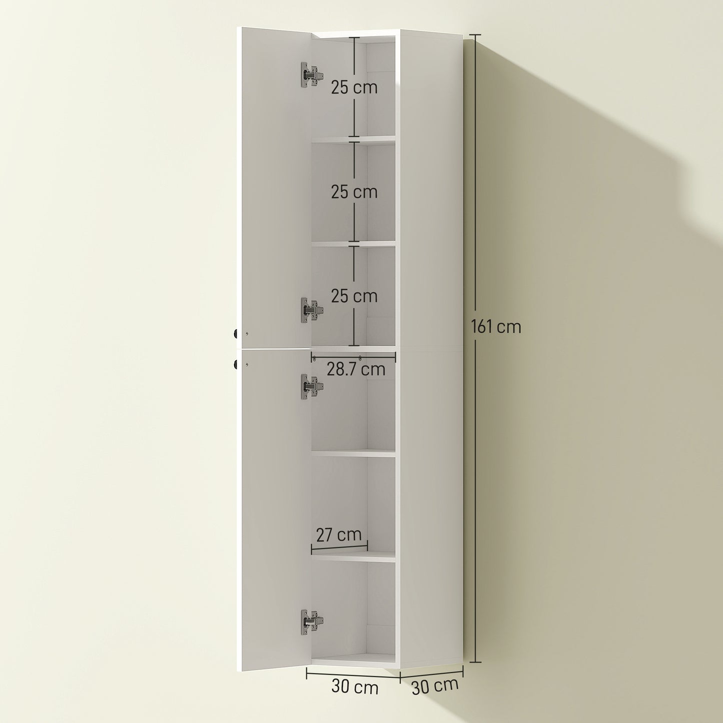 Wall Mounted Tall Bathroom Storage Cabinet with Soft-Close Hinges, Slim Bathroom Cabinet with 2 Doors, White