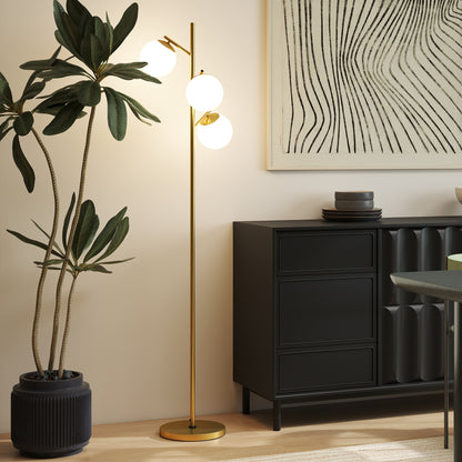 3-Light Tree Floor Lamps for Living Room, Modern Standing Lamp for Bedroom with Globe Lampshade