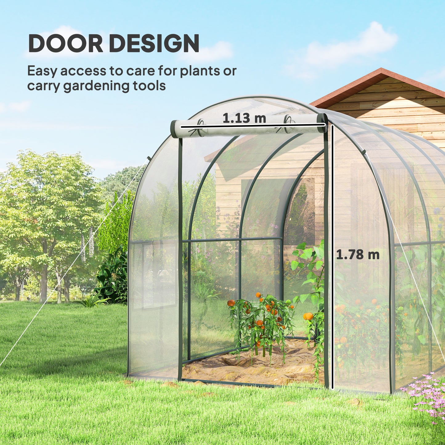 Polytunnel Greenhouse Walk-in Grow House with Plasric Cover, Door, Mesh Window and Steel Frame, 3 x 2 x 2m, Clear
